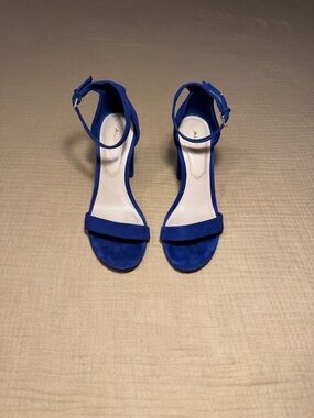 Aldo Cobalt Blue Suede Ankle-Strap Open-Toe Block Heels